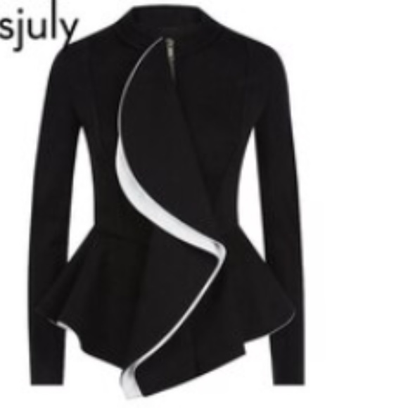 NEW Black Zip Front ruffles vintage black peplum Jacket Shirt M - Picture 1 of 14